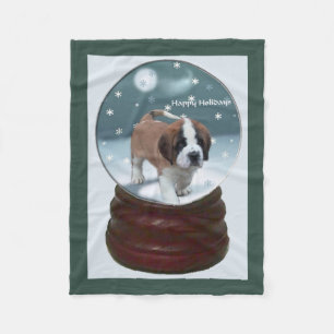 Saint Bernard Puppy Christmas Fleece Blanket