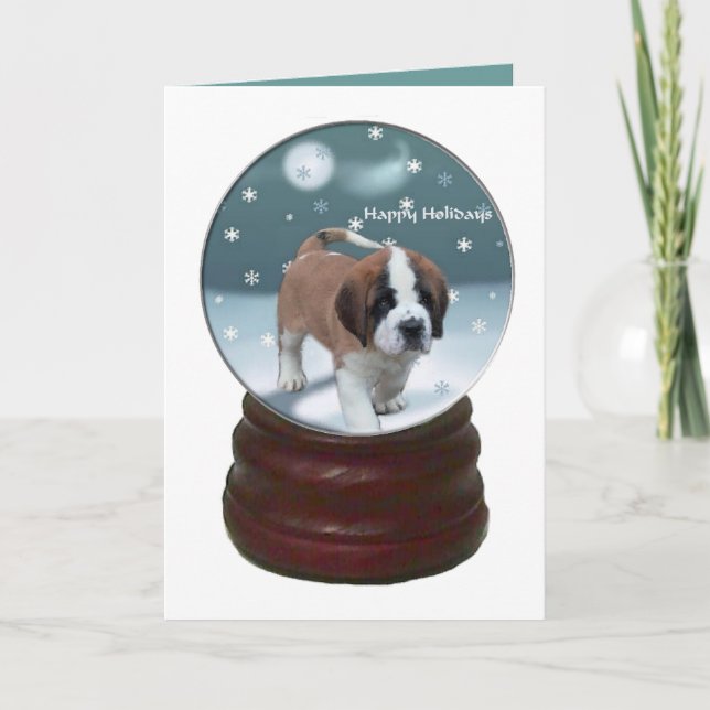 Saint Bernard Puppy Christmas Gifts Holiday Card (Front)