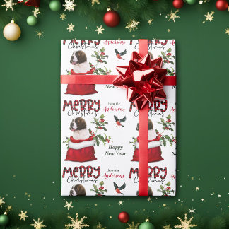 Saint Bernard Puppy Dog Christmas Gift Wrapping Paper