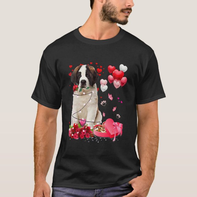 Saint Bernard Rose Heart Happy Valentine Day Dog M T-Shirt (Front)