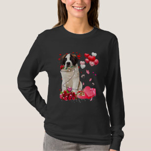 Saint Bernard Rose Heart Happy Valentine Day Dog M T-Shirt