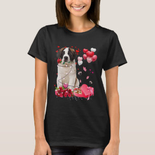 Saint Bernard Rose Heart Happy Valentine Day Dog M T-Shirt