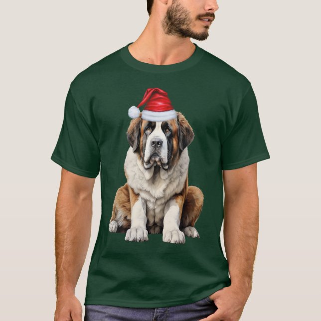 Saint Bernard Santa Dog Lover Funny Christmas T-Shirt (Front)