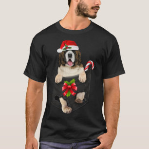 Saint Bernard Santa Hat In Pocket Christmas Dog T-Shirt
