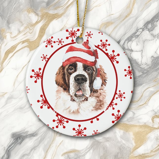 Saint Bernard Santa Hat Red Snowflake Ceramic Tree Decoration (Creator Uploaded)