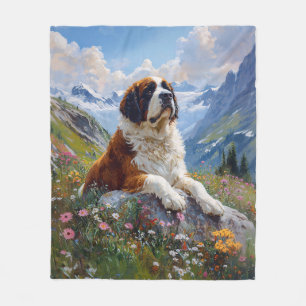 Saint Bernard Scenic Wildflower Field Fleece Blanket
