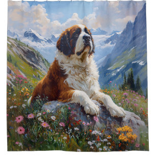 Saint Bernard Scenic Wildflower Field Shower Curtain
