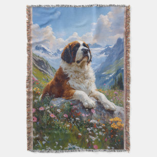 Saint Bernard Scenic Wildflower Field Throw Blanket