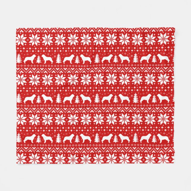 Saint Bernard Silhouettes Cute Christmas Pattern Fleece Blanket (Front (Horizontal))