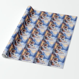 Saint Bernard Snowy Mountain Lodge Christmas Dog Wrapping Paper