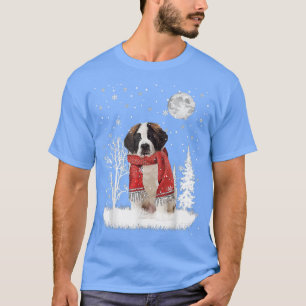 Saint Bernard Under Moonlight Snow Christmas Pajam T-Shirt
