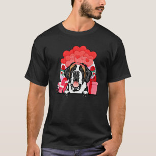 Saint Bernard Valentines Day Dog Hearts Balloons F T-Shirt