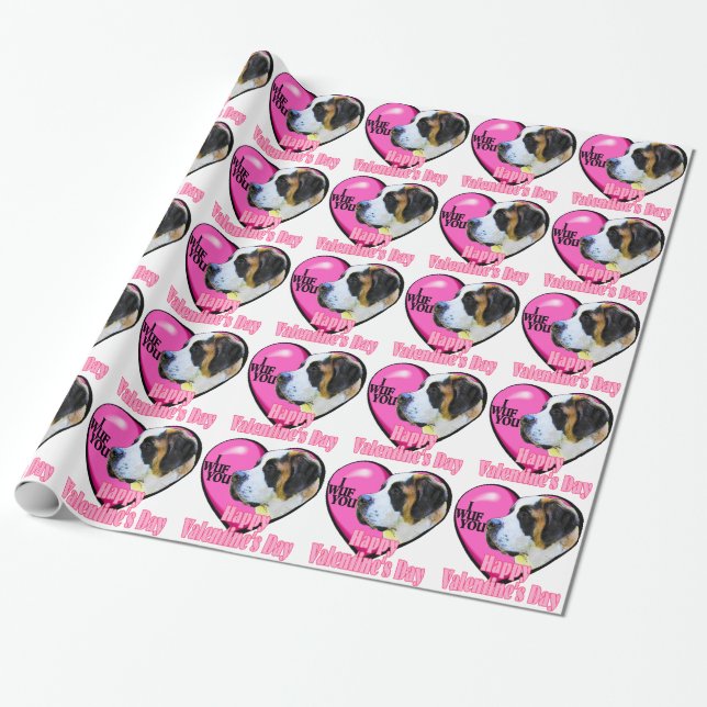 Saint Bernard Valentine's Day Wrapping Paper (Unrolled)