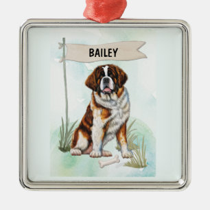 Saint Bernard Watercolor Personalised Dog Metal Tree Decoration
