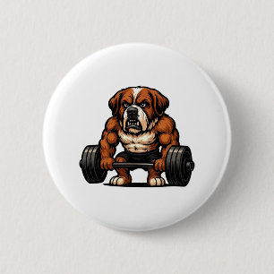 Saint Bernard Weightlifting Bodybuilder Workout Gy 6 Cm Round Badge