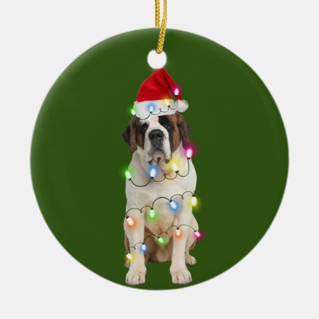 Saint Bernard With Christmas Scafts Santa Ceramic Tree Decoration (Front)