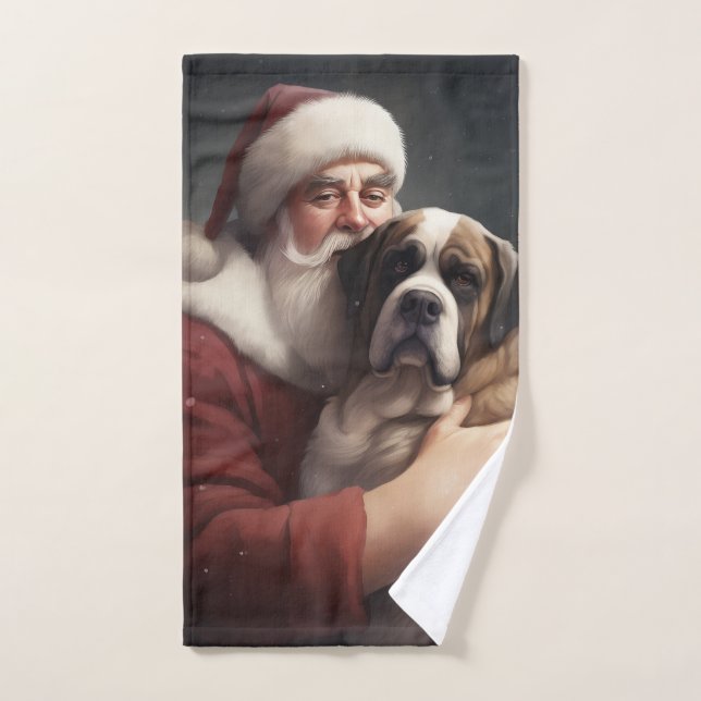 Saint Bernard With Santa Claus Festive Christmas Bath Towel Set (Hand Towel)