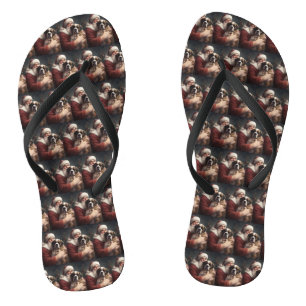 Saint Bernard With Santa Claus Festive Christmas Jandals