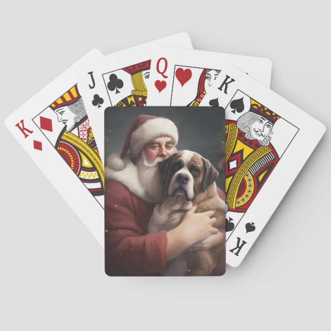 Saint Bernard With Santa Claus Festive Christmas Playing Cards (Back)