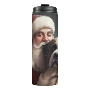 Saint Bernard With Santa Claus Festive Christmas Thermal Tumbler