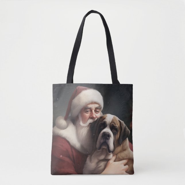 Saint Bernard With Santa Claus Festive Christmas Tote Bag (Front)