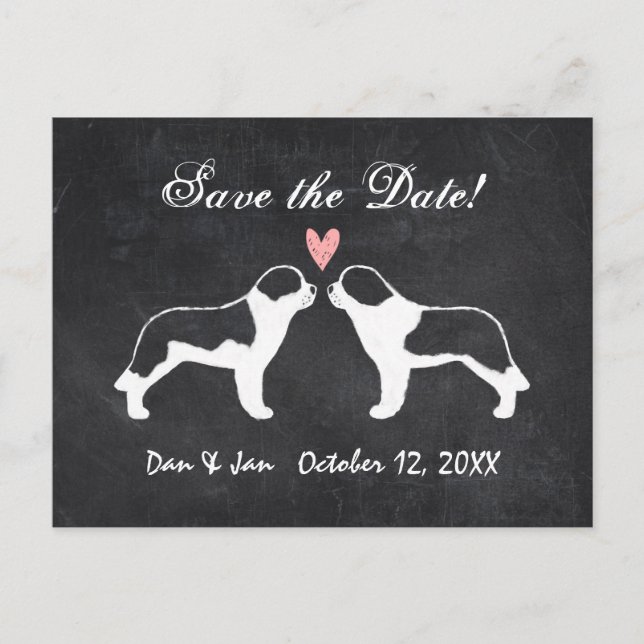 Saint Bernards Chalkboard Wedding Save the Date Announcement Postcard (Front)