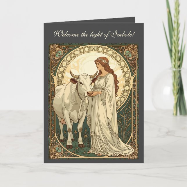 Saint Brigid of Ireland With White Cow Card (Front)