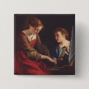 Saint Cecilia and an Angel by Orazio Gentileschi 15 Cm Square Badge