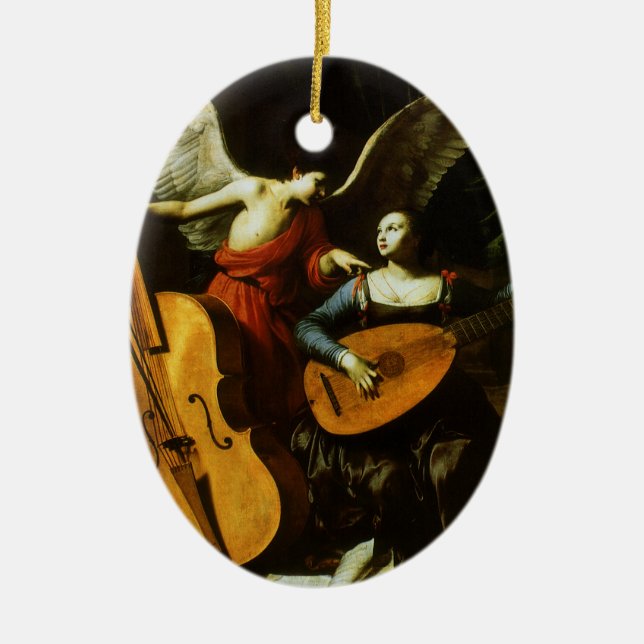 Saint Cecilia and the Angel by Carlo Saraceni Ceramic Tree Decoration (Front)
