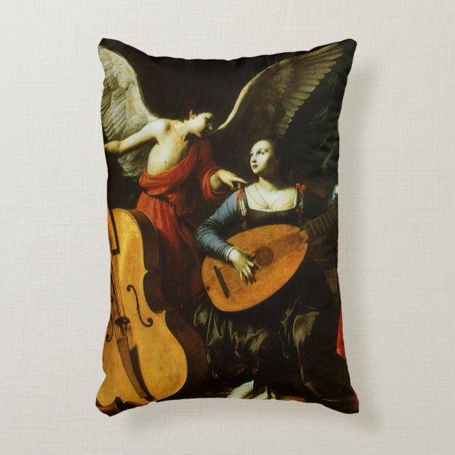 Saint Cecilia and the Angel by Carlo Saraceni Decorative Cushion (Front(Vertical))
