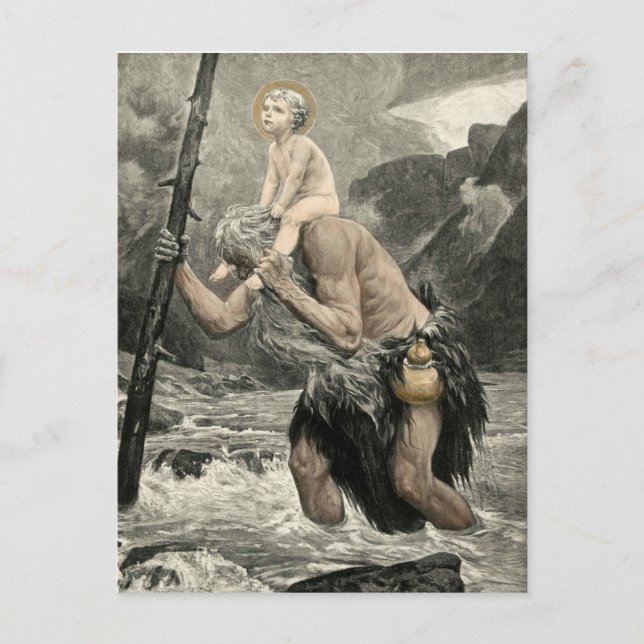 Saint Christopher Christ Travel Engraving Mogk Postcard (Front)