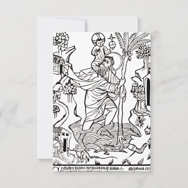 Saint Christopher Engraving Holy Card (Front)