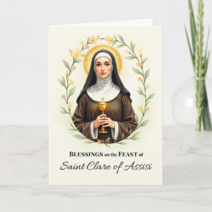 Saint Clare of Assisi Feast Day Blessings Floral Card