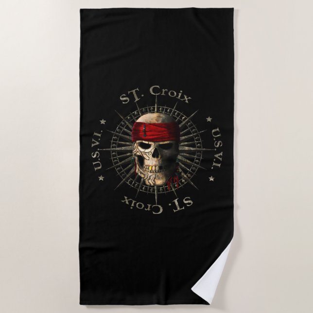 Saint Croix USVI Pirate Skull Beach Towel (Front)