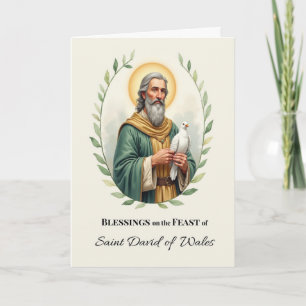 Saint David of Wales Feast Day Blessings Watercolo Card