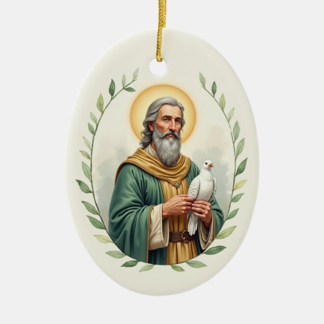 Saint David of Wales Gods Peace with Scripture Ceramic Tree Decoration (Front)