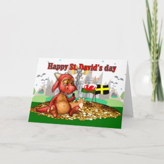 Saint David's Day With Red Dragon, Castles And Cor Card