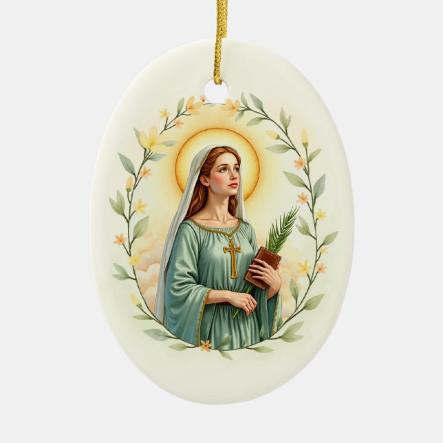 Saint Dymphna Catholic Devotional Ceramic Tree Decoration (Front)