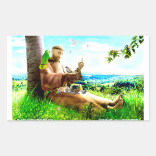 Saint Francis and the sermon-preaches to the birds Rectangular Sticker
