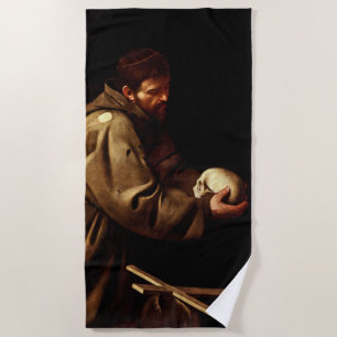 Saint Francis in Prayer (Christian) (Caravaggio) Beach Towel