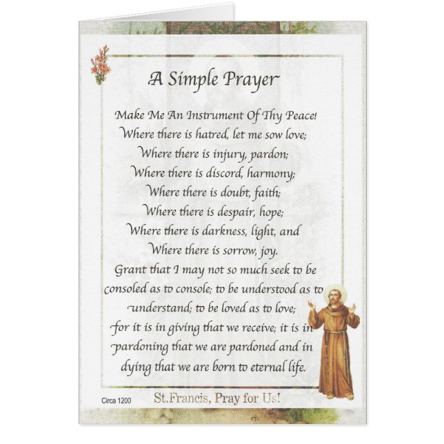 Saint Francis of Assisi A SIMPLE PRAYER for Peace (Front)