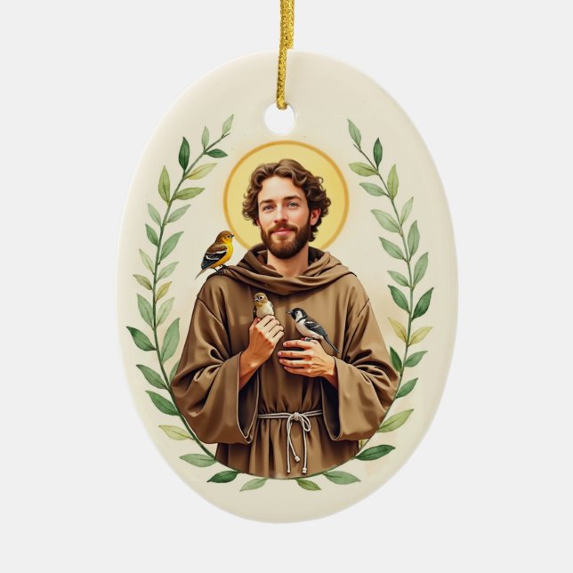  Saint Francis of Assisi Catholic Devotional Ceramic Tree Decoration (Front)