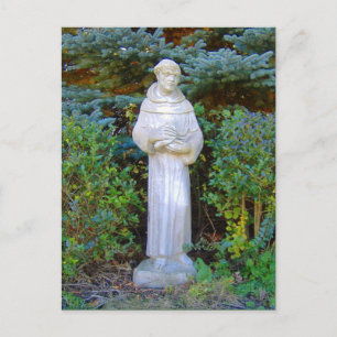 Saint Francis of Assisi Statue in the Yard. Postcard
