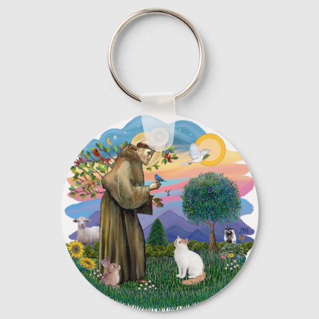 Saint Francis - Turkish Van cat Key Ring (Front)