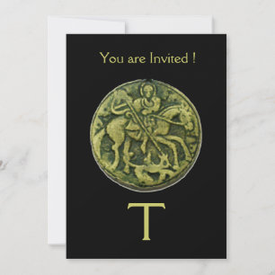 SAINT GEORGE AND DRAGON MEDALLION MONOGRAM ,black Invitation