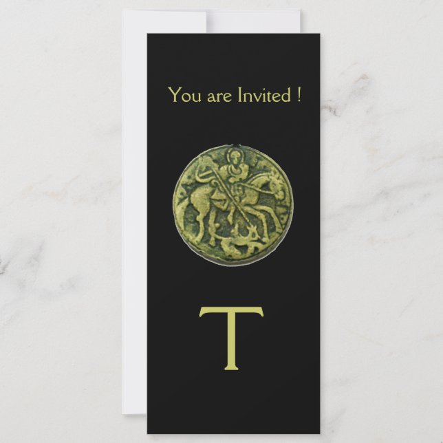 SAINT GEORGE AND DRAGON MEDALLION MONOGRAM ,black Invitation (Front)