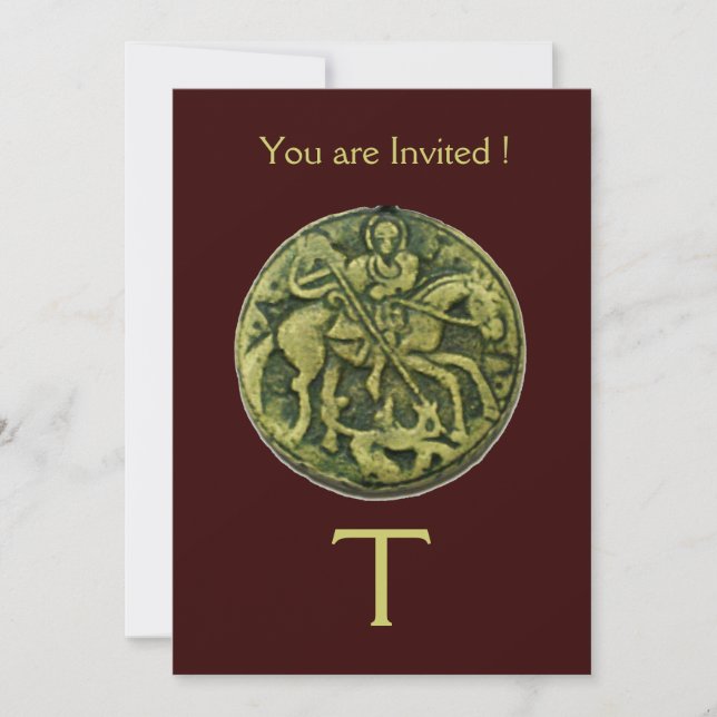 SAINT GEORGE AND DRAGON MEDALLION MONOGRAM ,brown Invitation (Front)