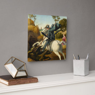 Saint George and the Dragon, 1506 by Raphael Square Wall Clock