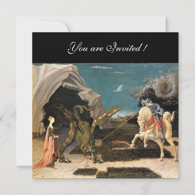 SAINT GEORGE AND THE DRAGON,brown ,blue red black Invitation (Front)