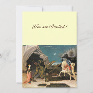 SAINT GEORGE AND THE DRAGON,brown ,blue red cream Invitation